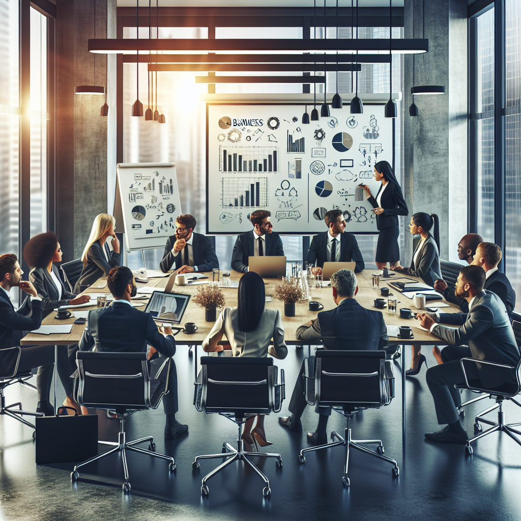 A realistic image of a business meeting discussing funding solutions.
