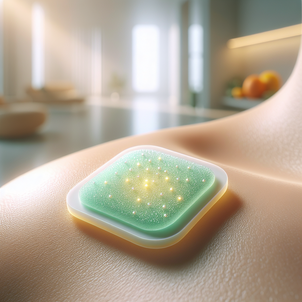 A vitamin-infused patch on skin in a wellness setting.