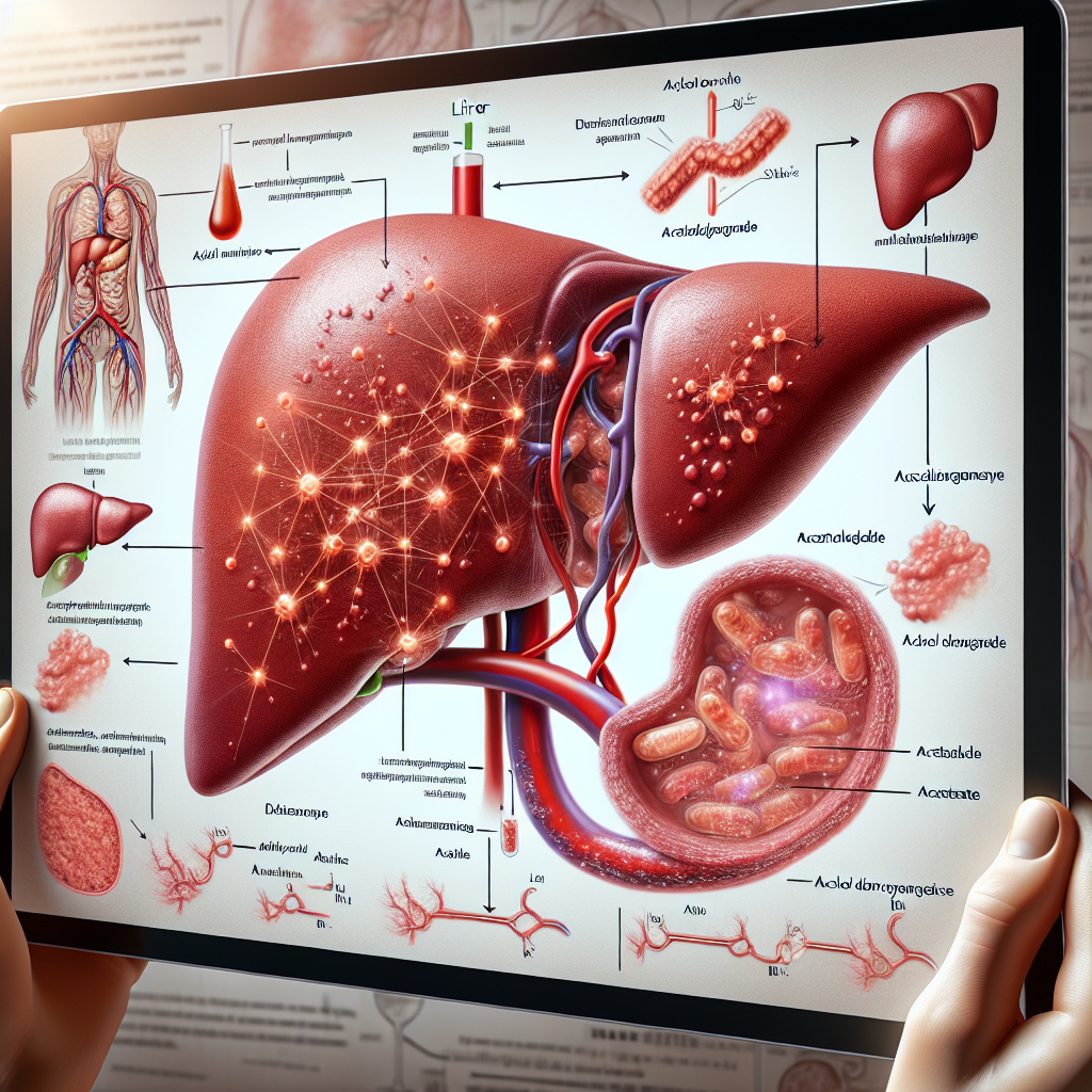 Illustration of alcohol metabolism process in the human liver.