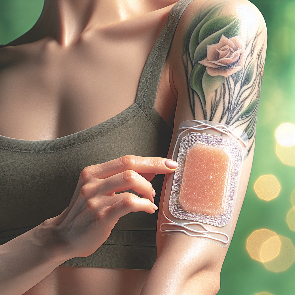 A Vitamin B1 patch for energy on a person's arm.