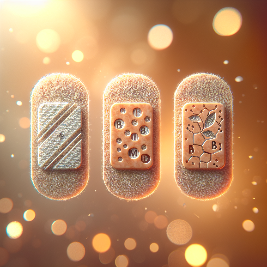 Three detox patches applied to human skin, designed for alcohol recovery.