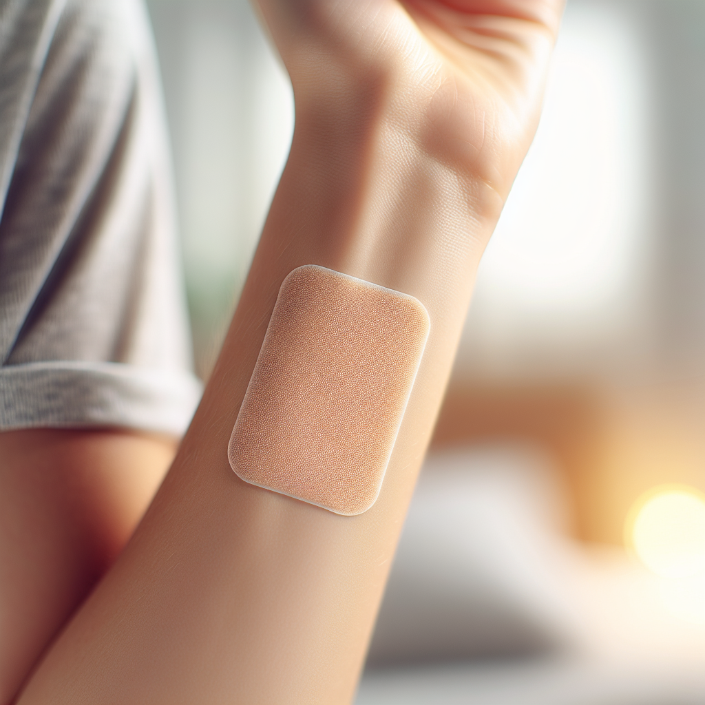 A detox patch on a person's forearm in a serene home environment.