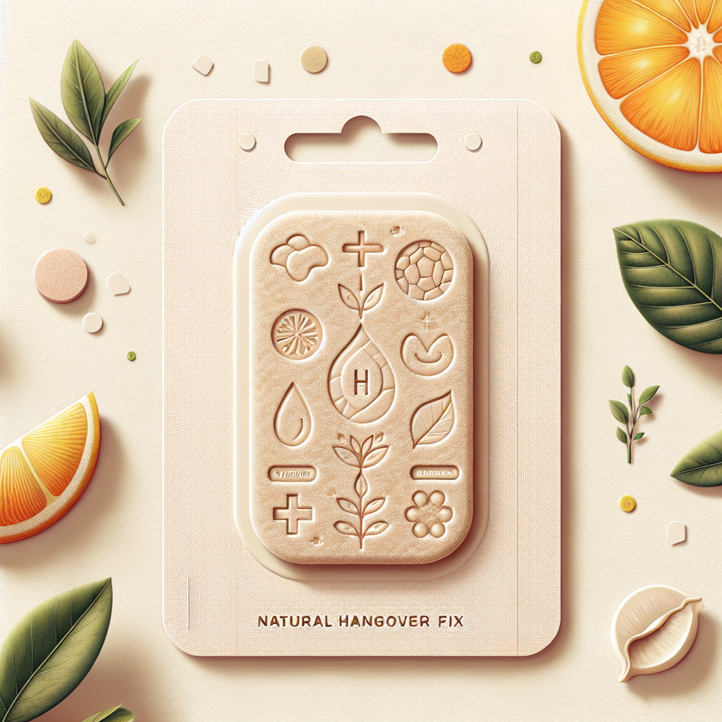 A natural hangover fix patch displayed on a light background with elements of nature.
