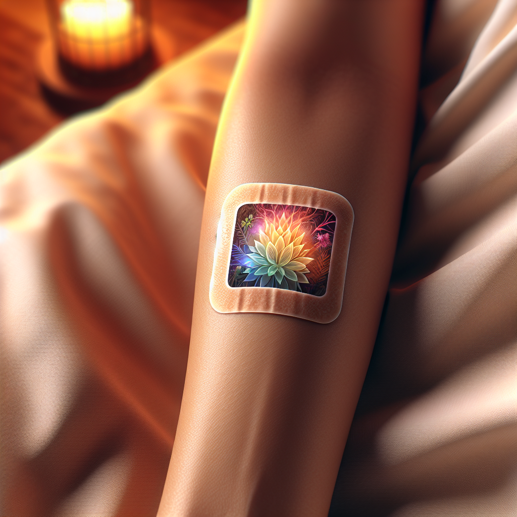 A realistic hangover prevention patch on a person's forearm.