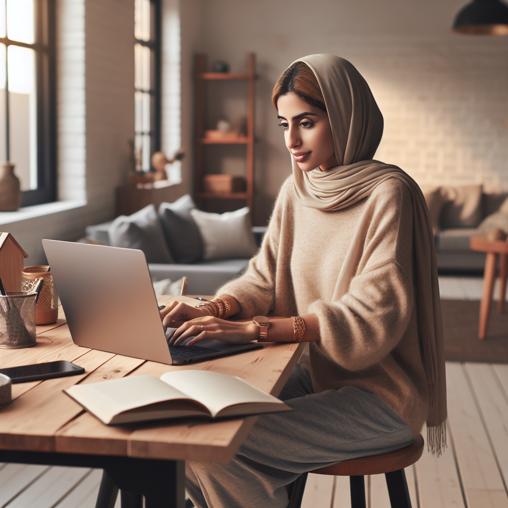 Person working at a home office on a laptop, symbolizing earning money online.