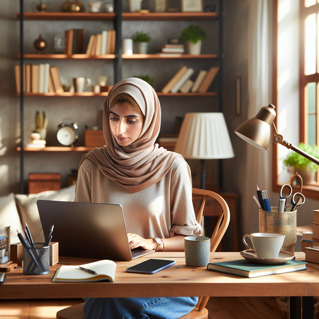 Person working on a laptop at a home office desk, demonstrating the concept of earning money online.