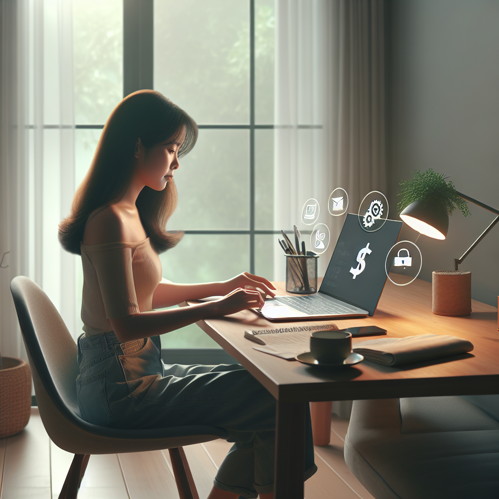 A person working on a laptop at home, symbolizing online money-making opportunities.