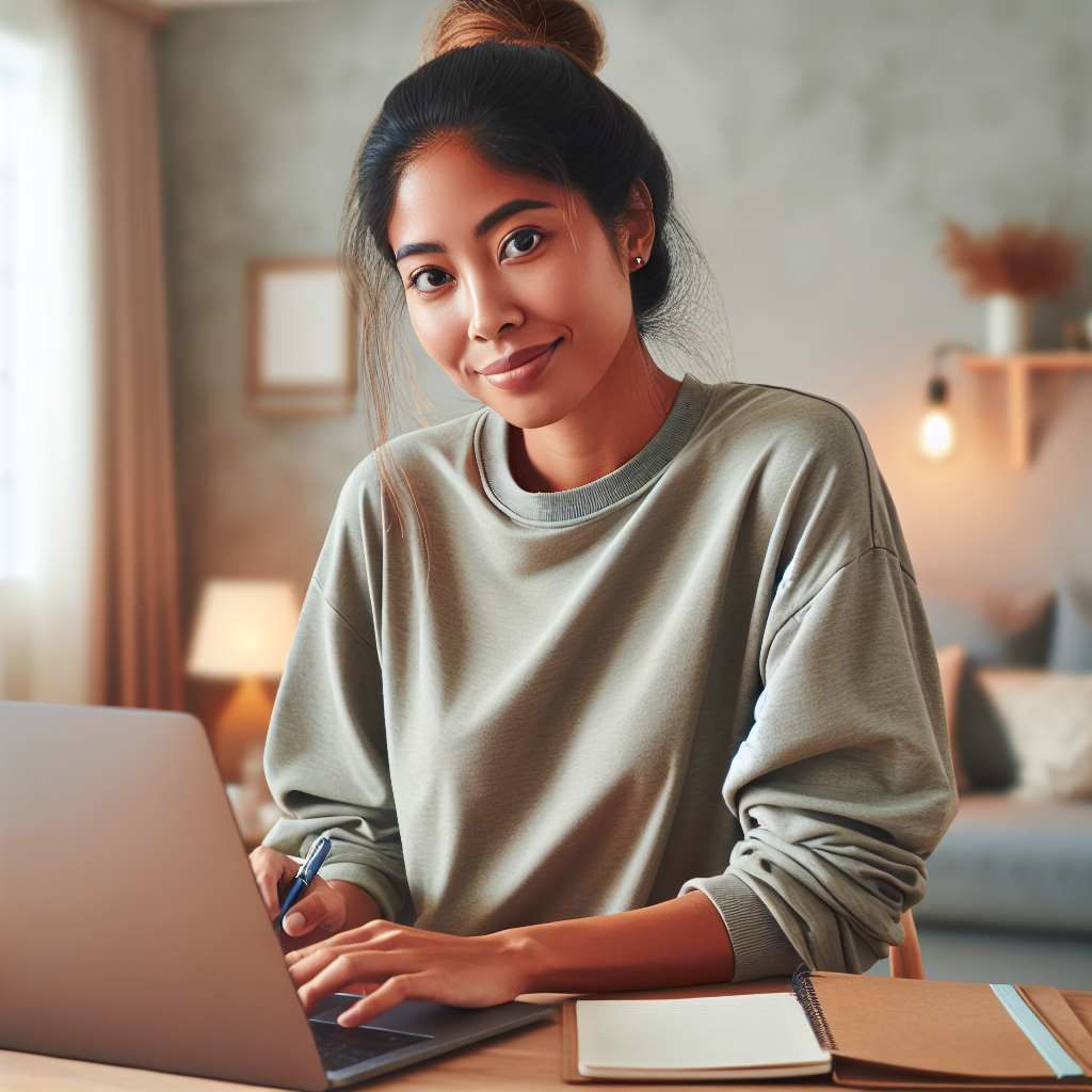 A person sitting at a laptop in a cozy home environment, symbolizing online money-making.