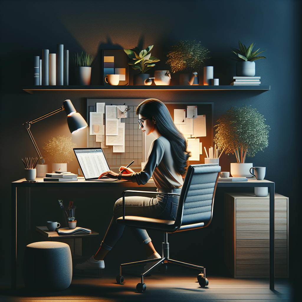 A person working on a laptop in a cozy home office, symbolizing online money-making opportunities.