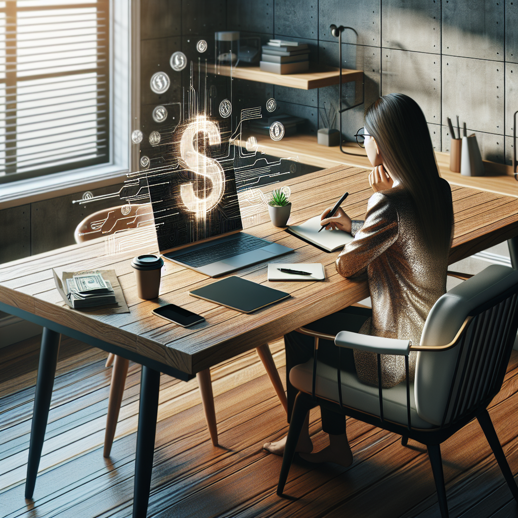 A person at a desk with a laptop engaging in online income generation activities.