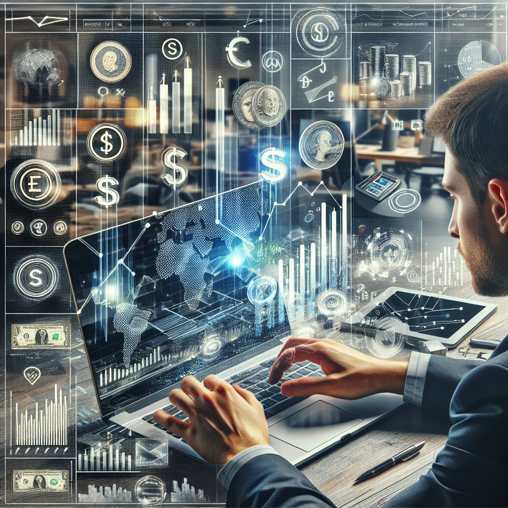 A person working on a laptop with graphs, currency symbols, and e-commerce icons suggesting online income sources.