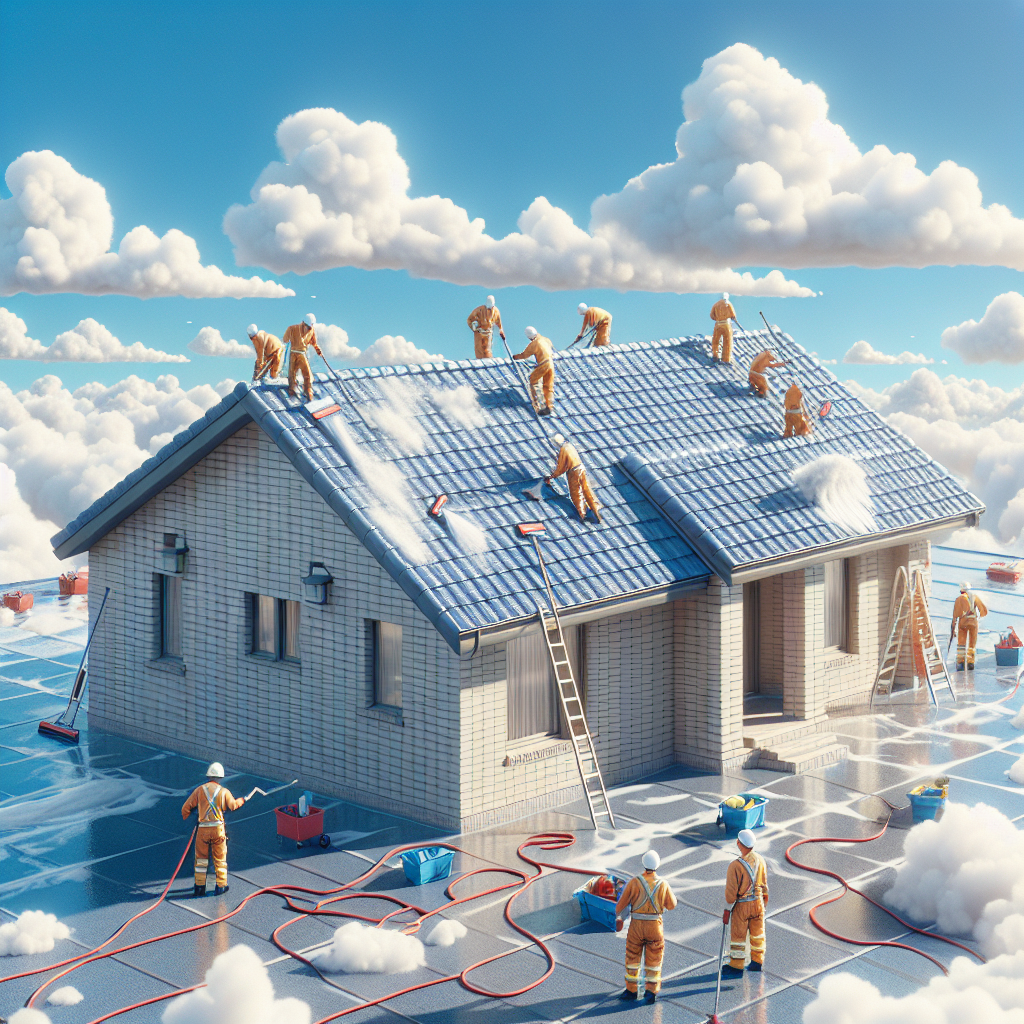 Realistic image inspired by the reference of a roof-cleaning process.