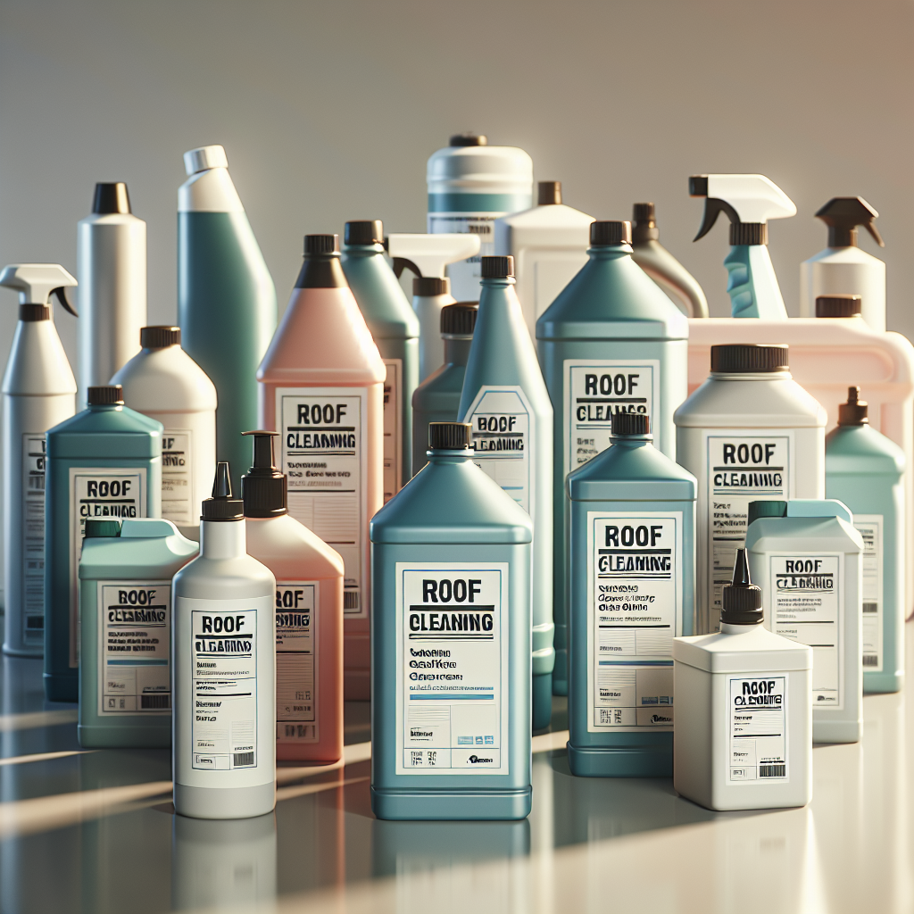 A realistic display of roof cleaning chemicals.
