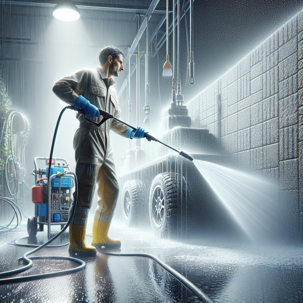 A realistic depiction of pressure washing and repair work.