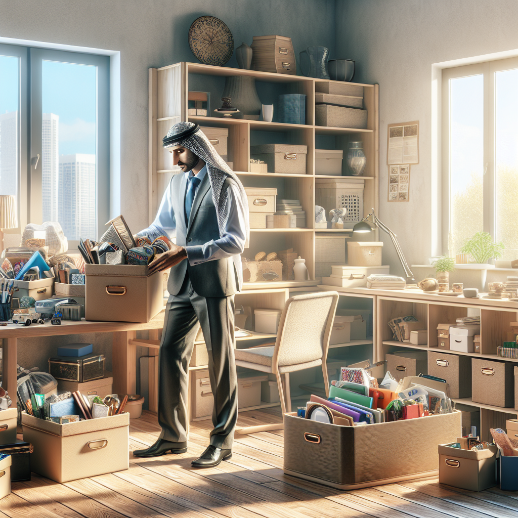 Image of a professional organizer sorting items into labeled containers in a serene, well-organized room.