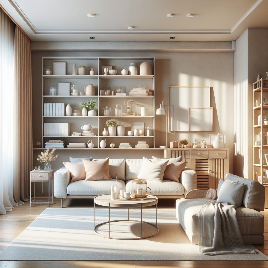 A tidy and sparkling clean living room with organized furnishings and a welcoming atmosphere.