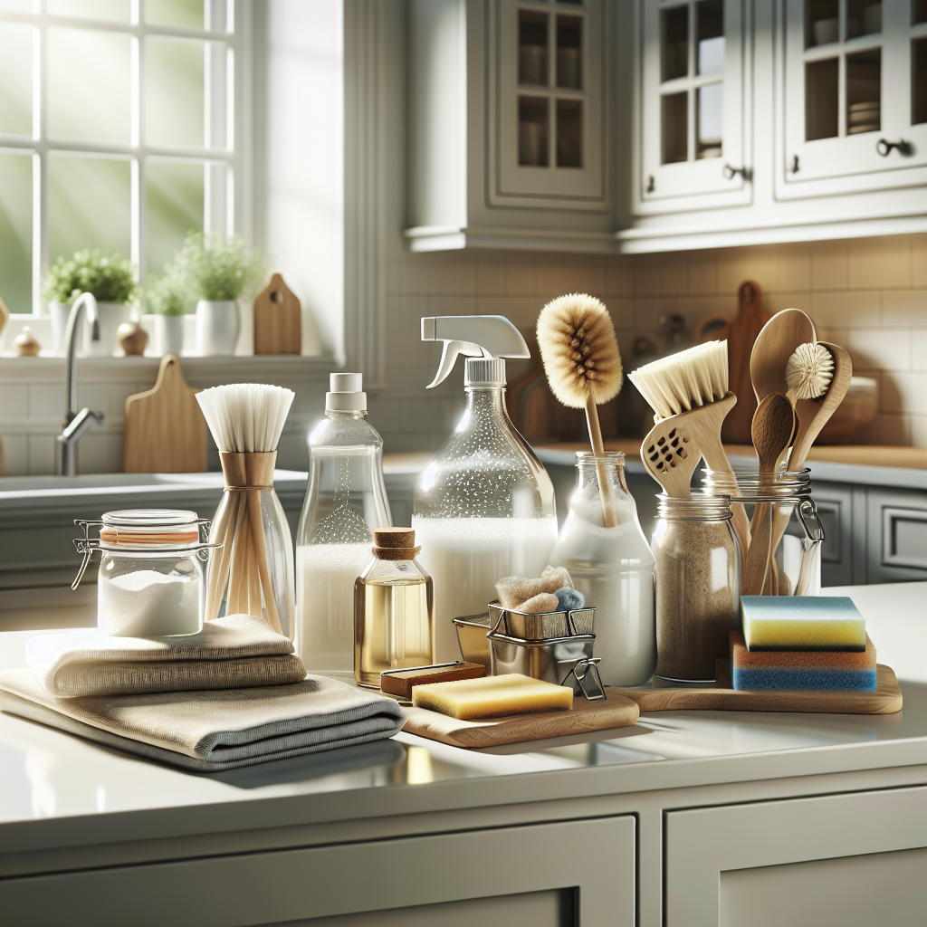 A clean and organized kitchen showcasing eco-friendly cleaning hacks.