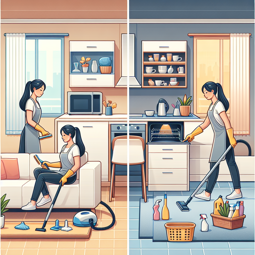 Visual comparison of basic and deep cleaning in a household setting.