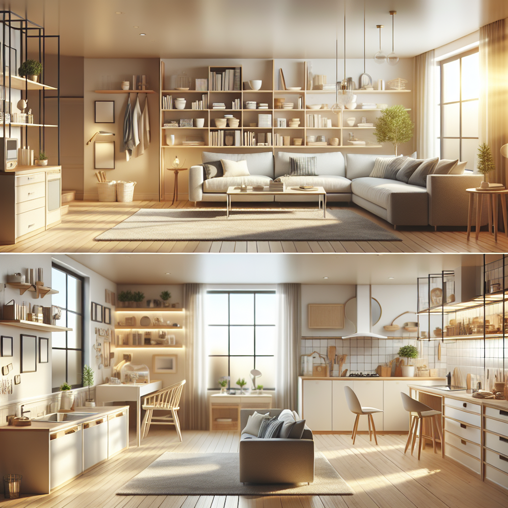 A clean and organized home with tidy living room, spotless kitchen, and clutter-free home office.