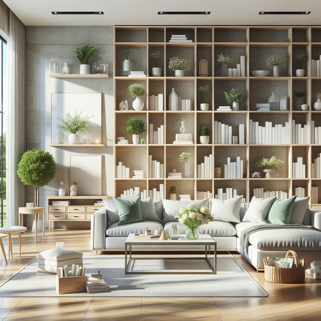 A neat and organized living room with sunlight streaming in, showcasing the benefits of a house cleaning schedule.