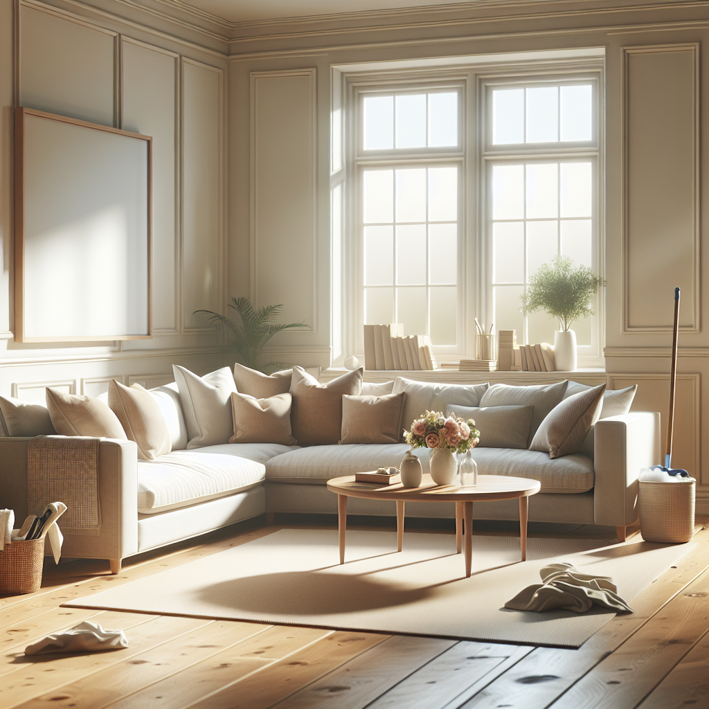 A clean and tidy living room demonstrating effective house cleaning routine.
