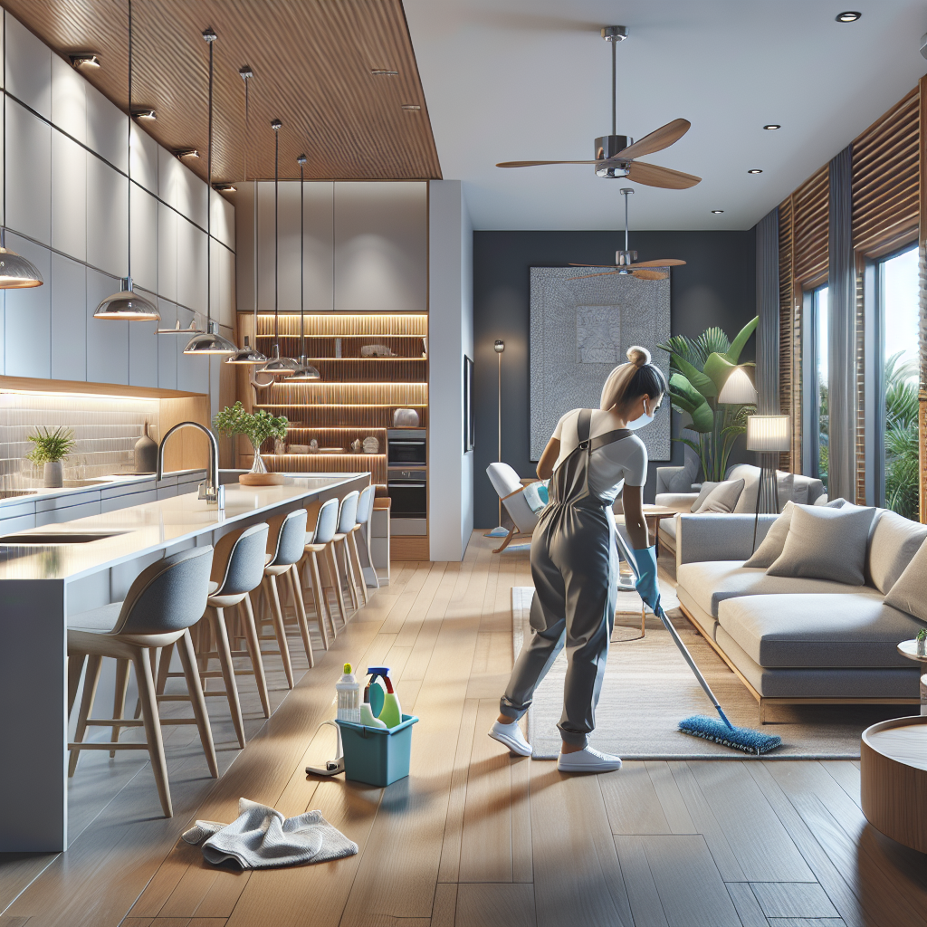 A modern home being deep cleaned with spotless surfaces and detailed cleaning of hard-to-reach areas.