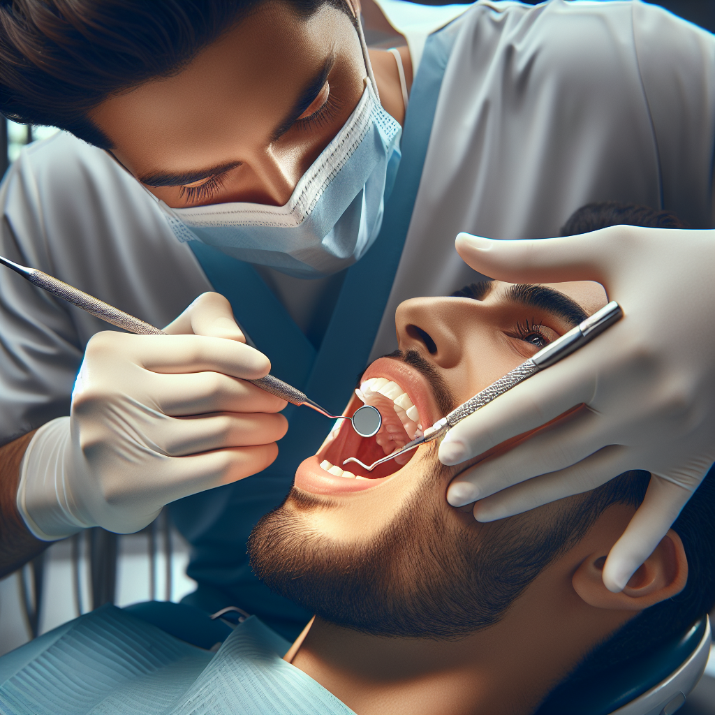 A realistic depiction of a dental professional performing a deep cleaning procedure on a patient's teeth.
