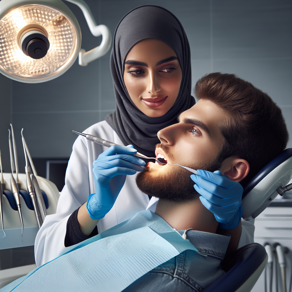 A dental hygienist performing a deep cleaning procedure on a patient's teeth in a modern dental office.