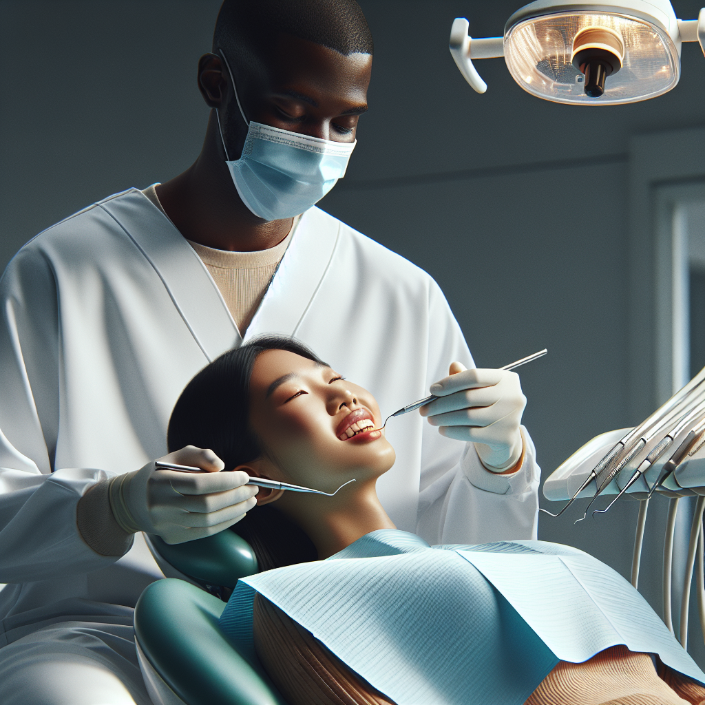Dentist performing a deep cleaning procedure on a patient in a modern dental office.