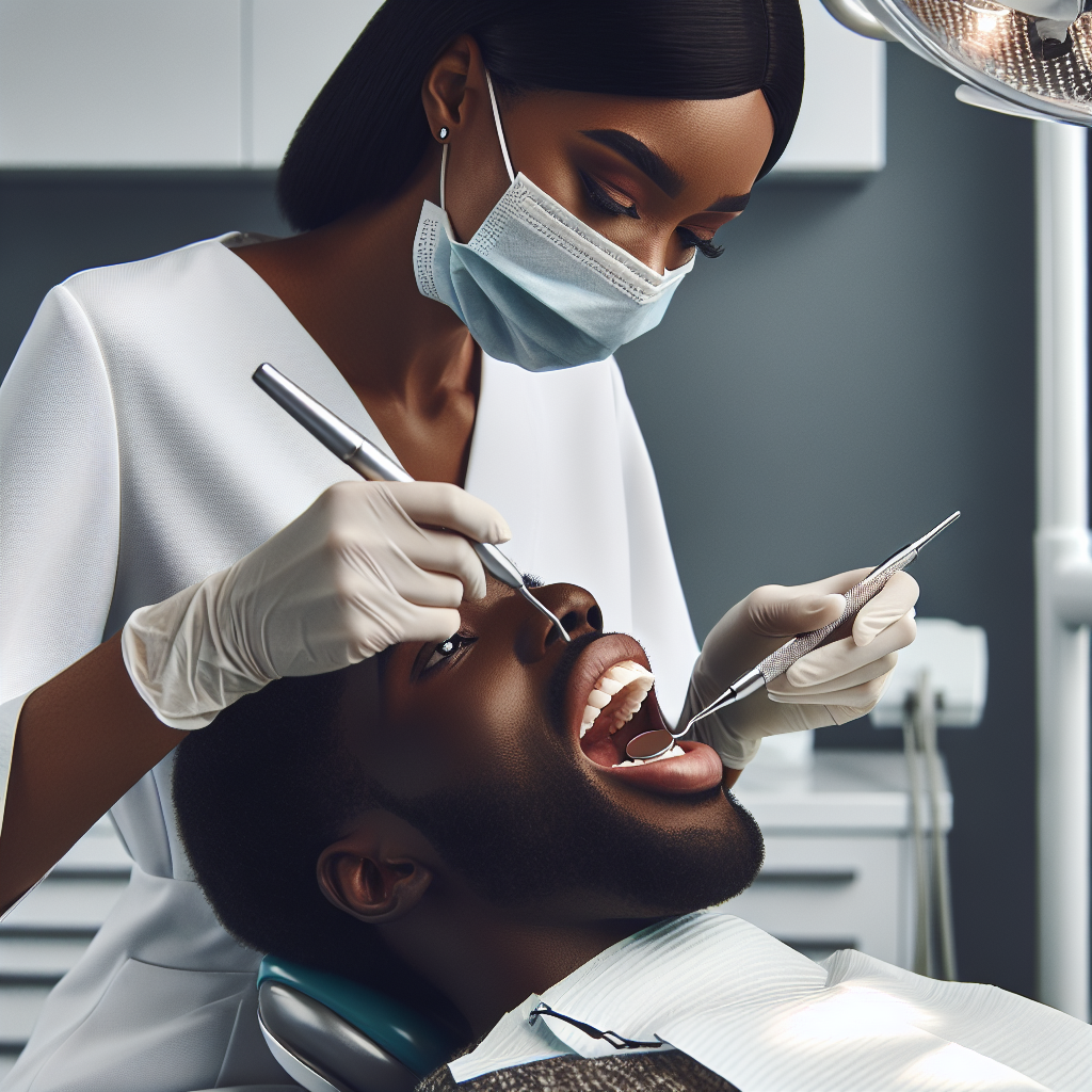 Dentist performing a deep cleaning procedure on a patient in a modern dental office.