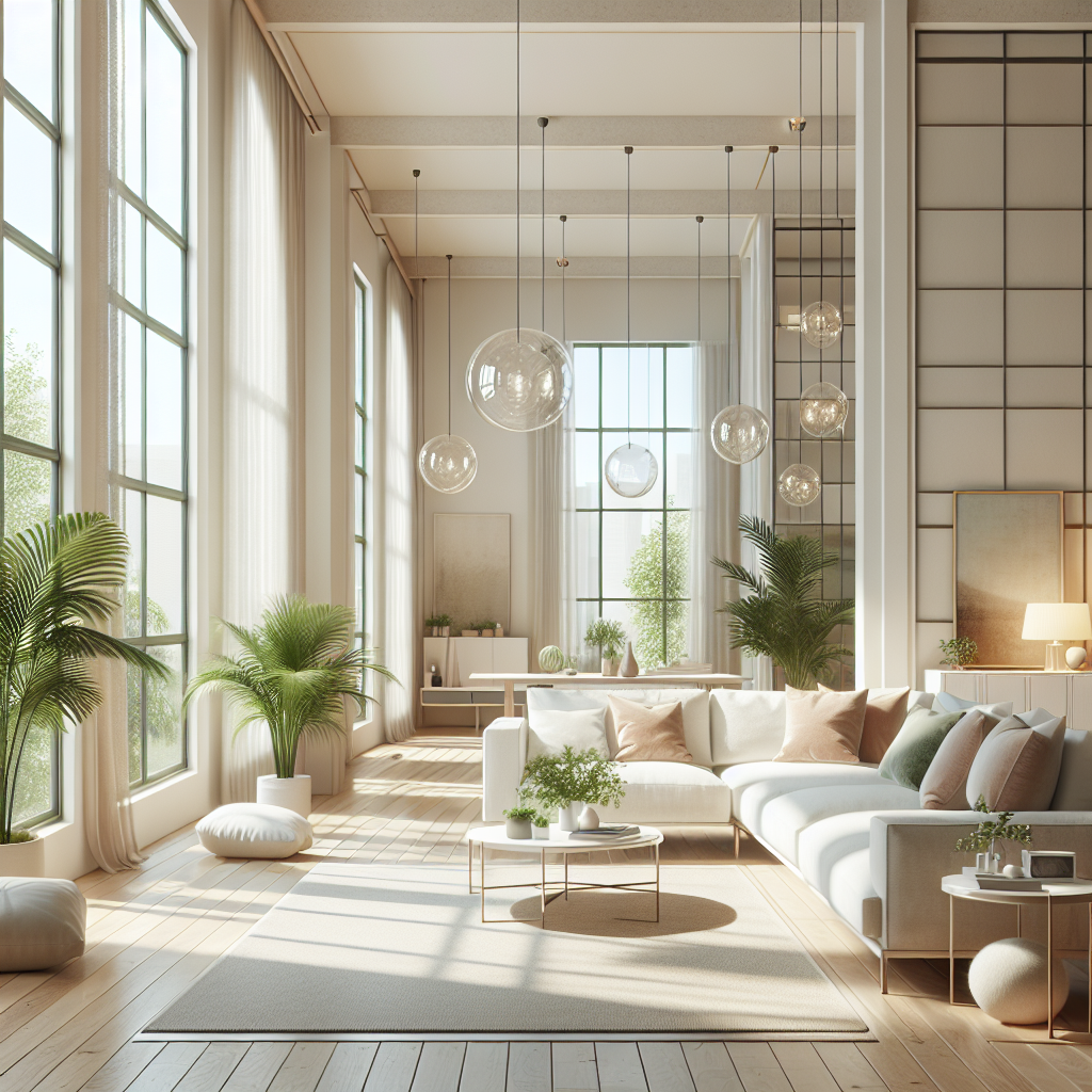 A pristine, modern living room interior emphasizing cleanliness and freshness.