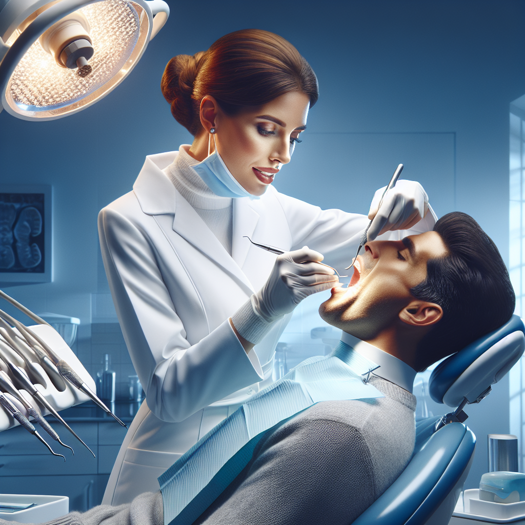 A realistic depiction of a dental deep cleaning procedure with a dentist and patient.
