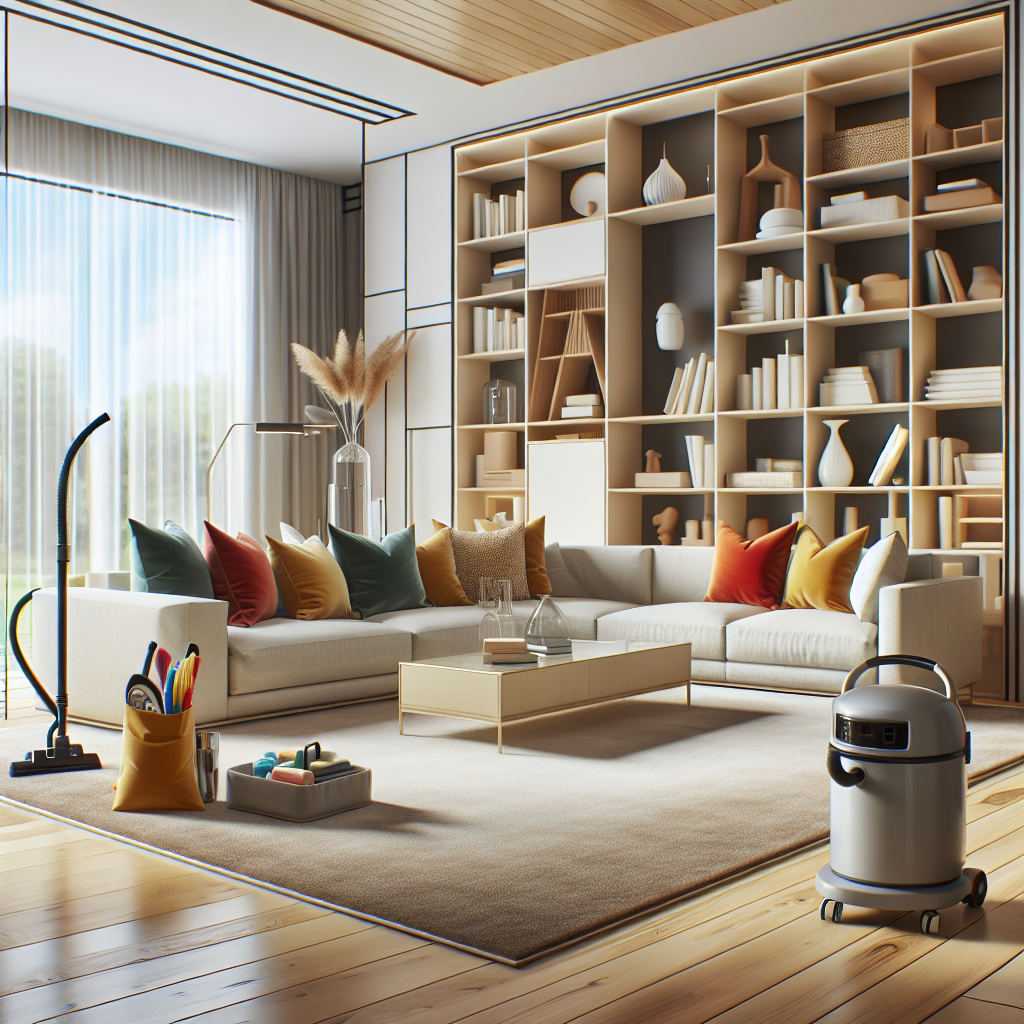 A clean and organized living room suggesting professional house cleaning services.