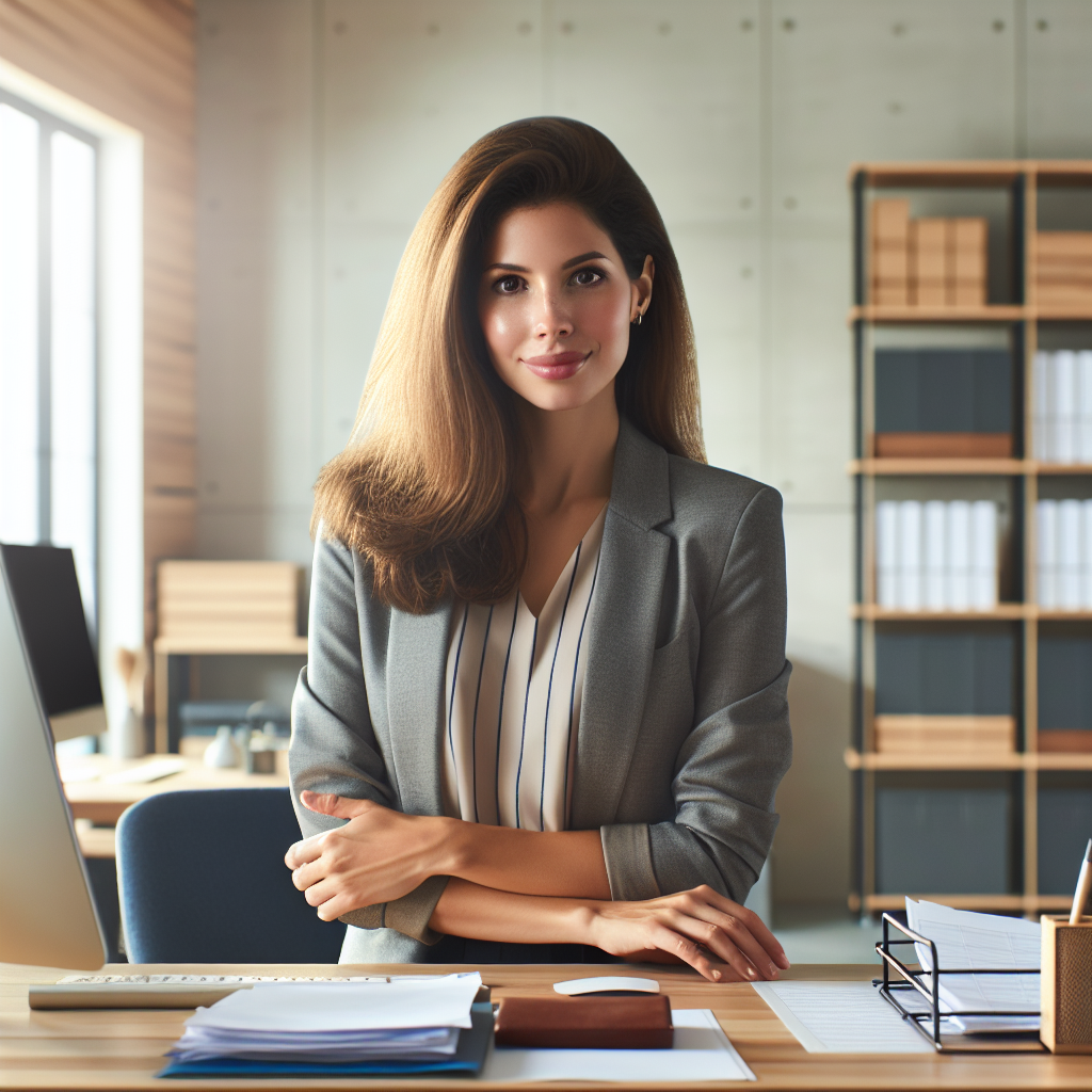 A professional organizer working in a modern, well-organized office.