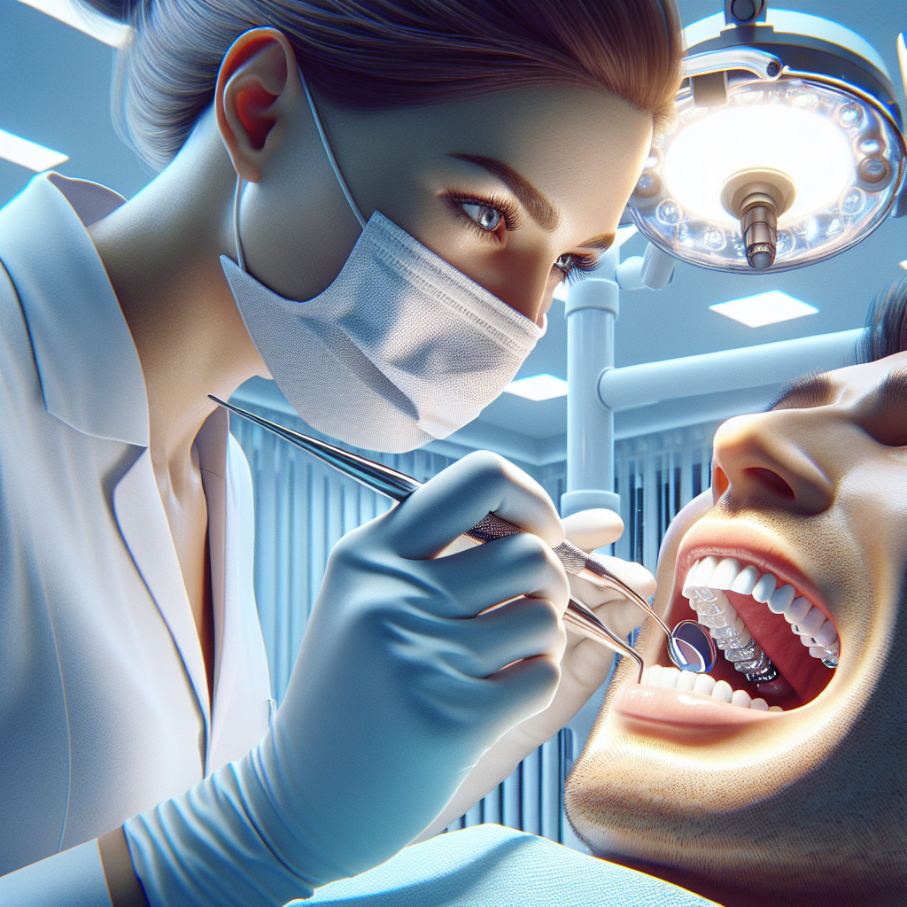 A dentist performing deep cleaning on a patient in a modern dental office.