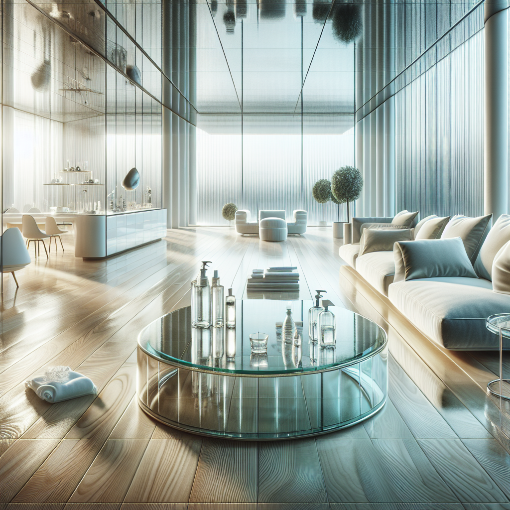 A pristinely clean, modern living room emphasizing expert cleaning services.