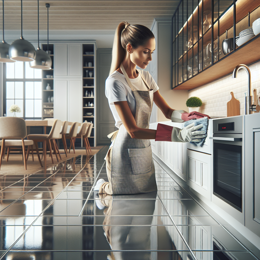 A person cleaning a modern kitchen counter, representing move out cleaning.