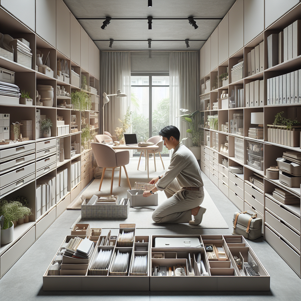 A professional organizer working neatly in a well-organized, clutter-free home office in Singapore.