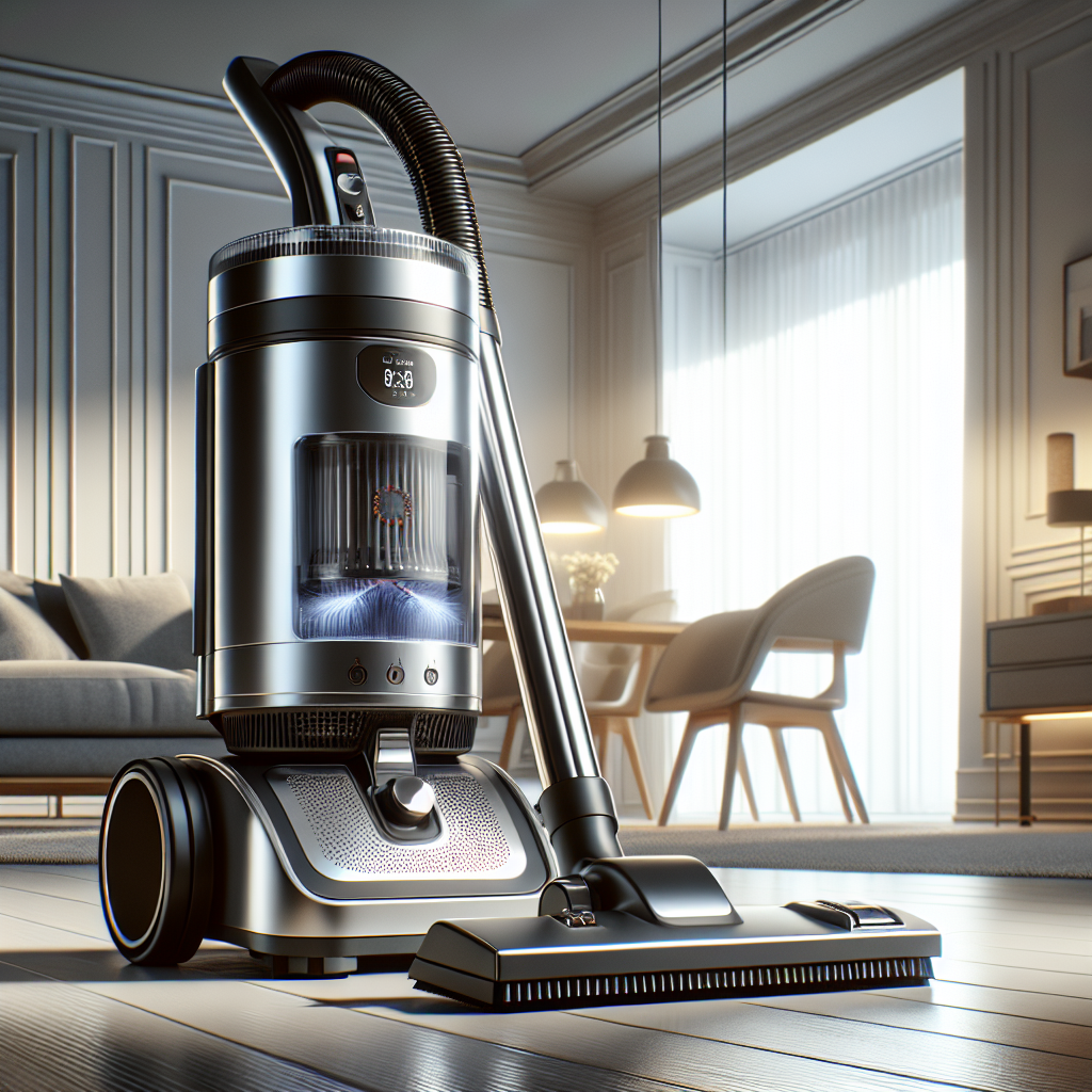 High-quality vacuum cleaner in a clean residential setting, emphasizing its powerful suction and efficient filtration system.