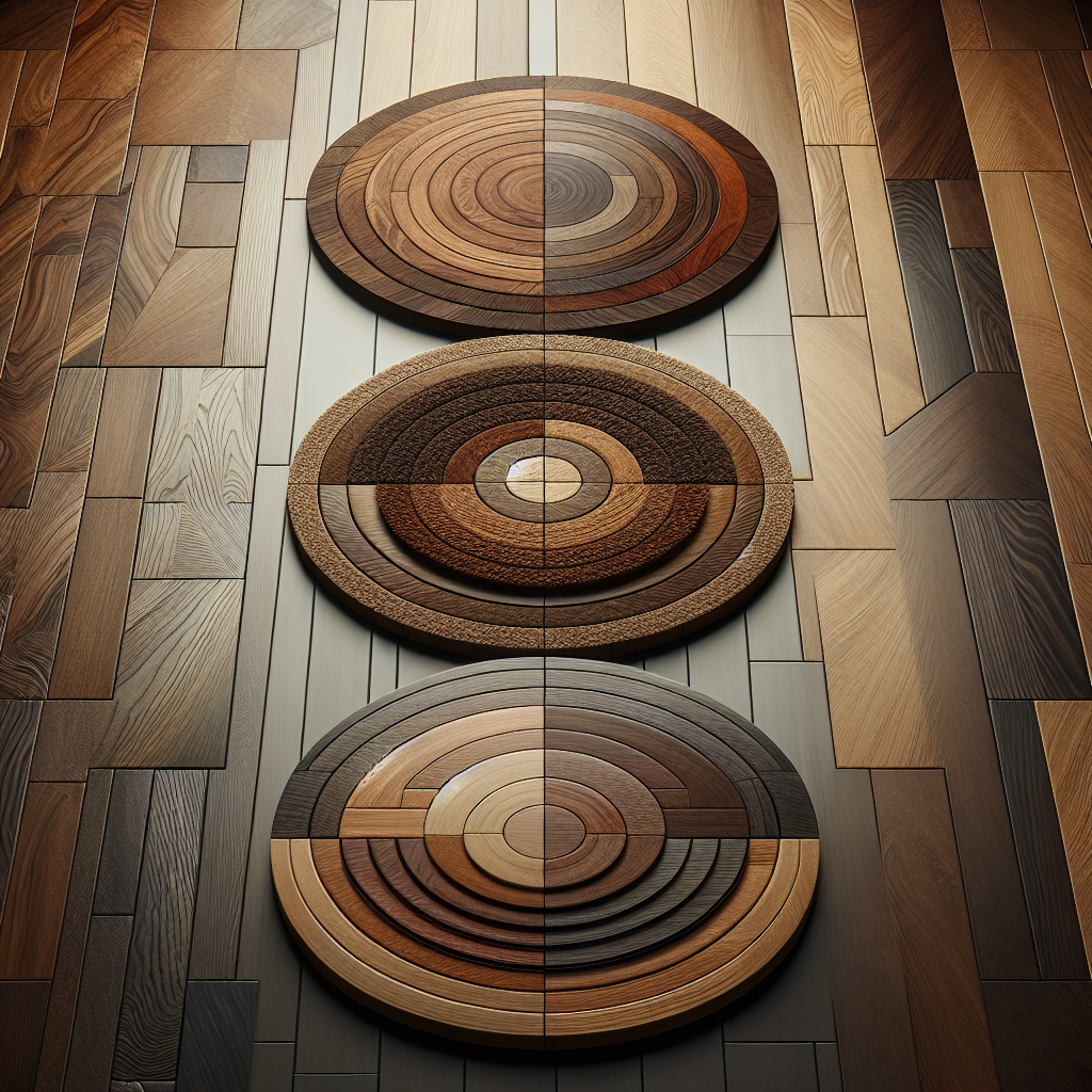 Image illustrating solid hardwood, engineered hardwood, and laminate wood flooring types.