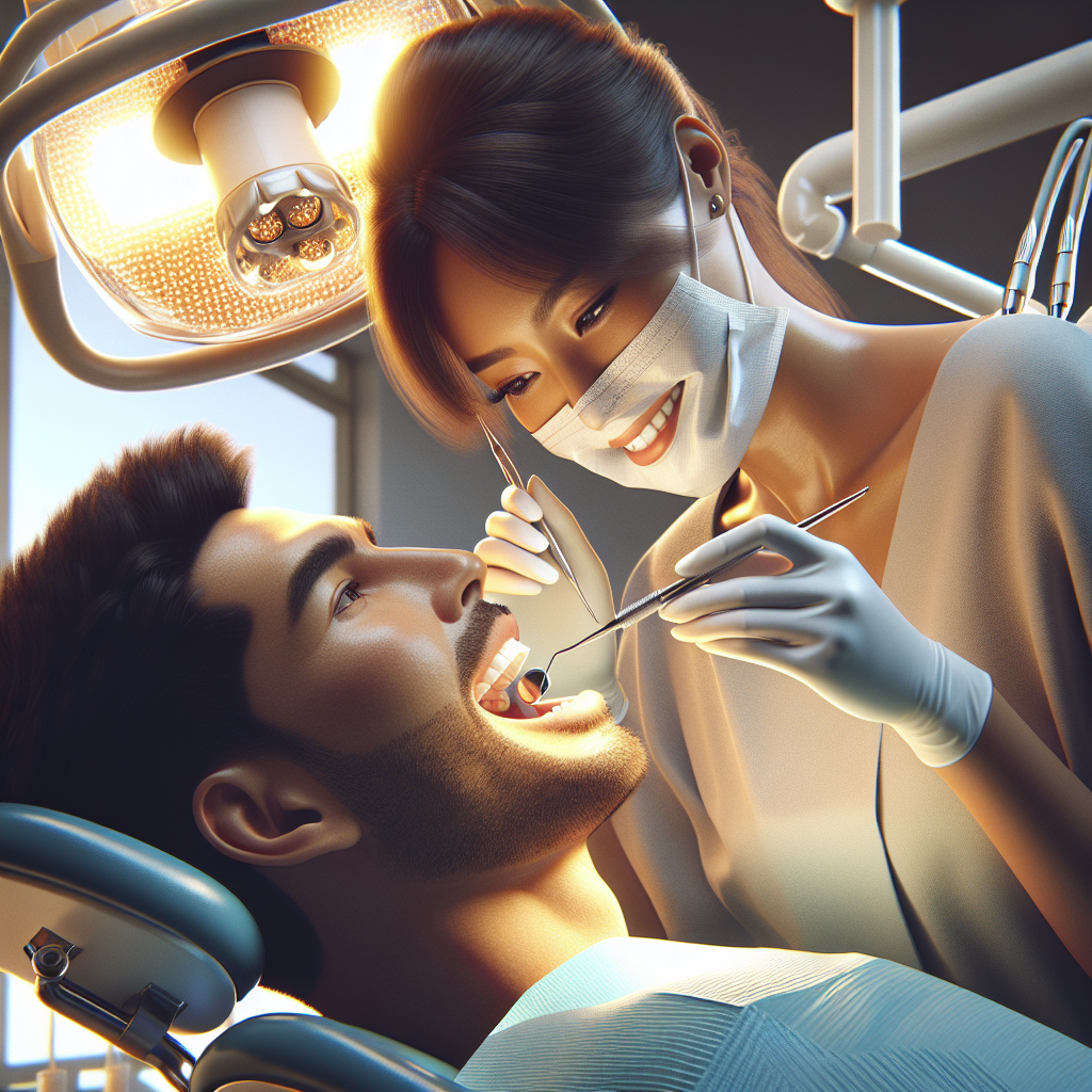 A realistic depiction of a dental deep cleaning procedure focusing on scaling and root planing.