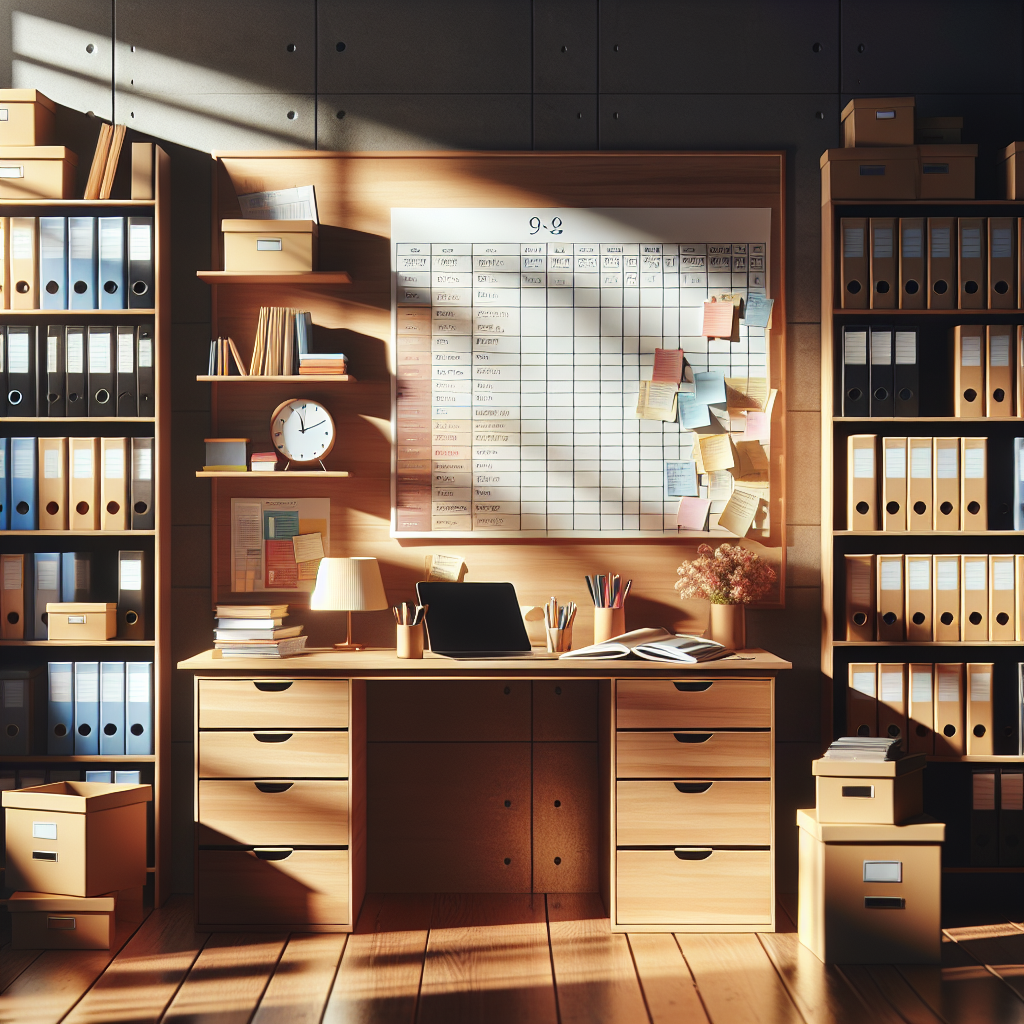 A realistic image of an organized workspace illustrating professional organizer certification.