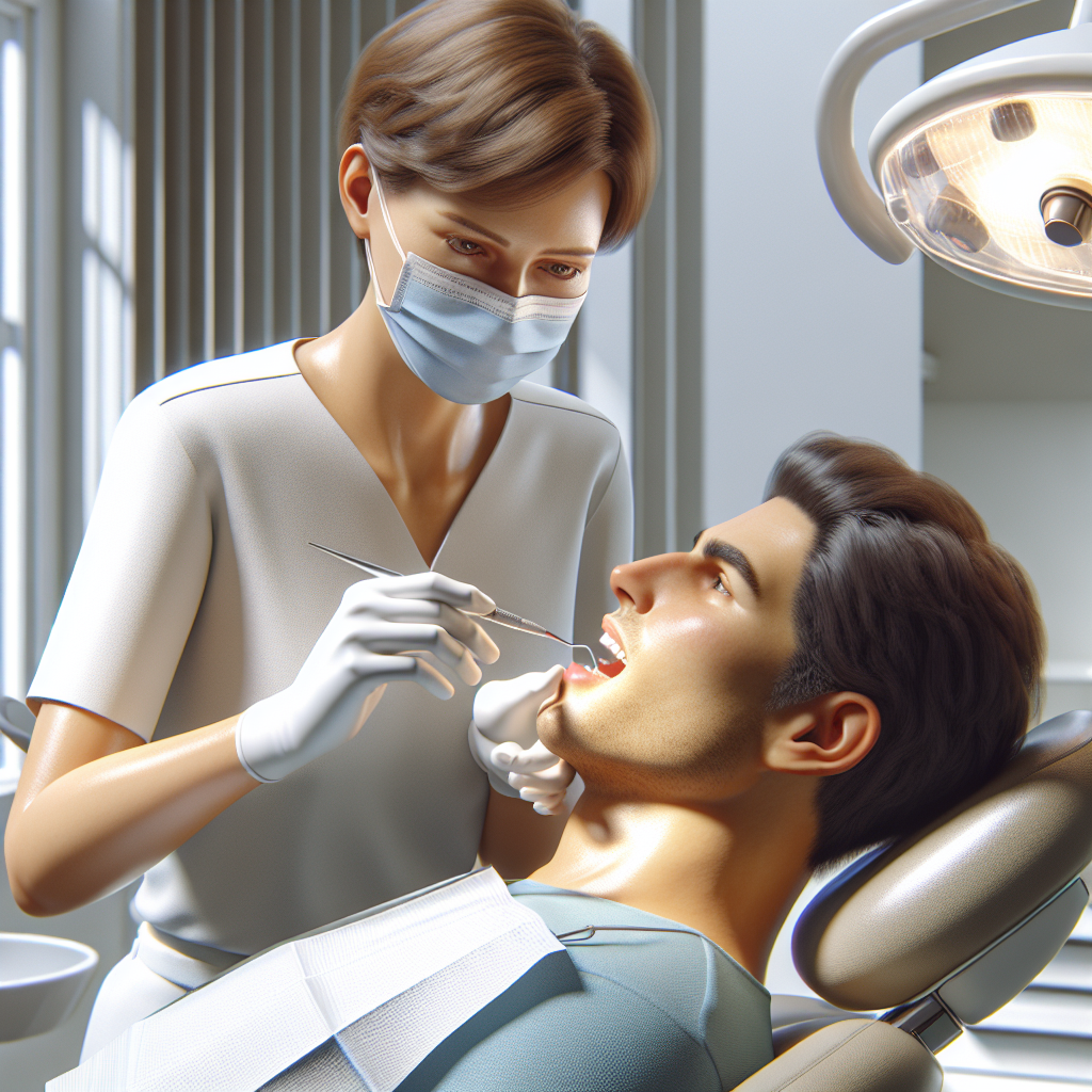 Dental hygienist performing a basic dental cleaning on a patient.