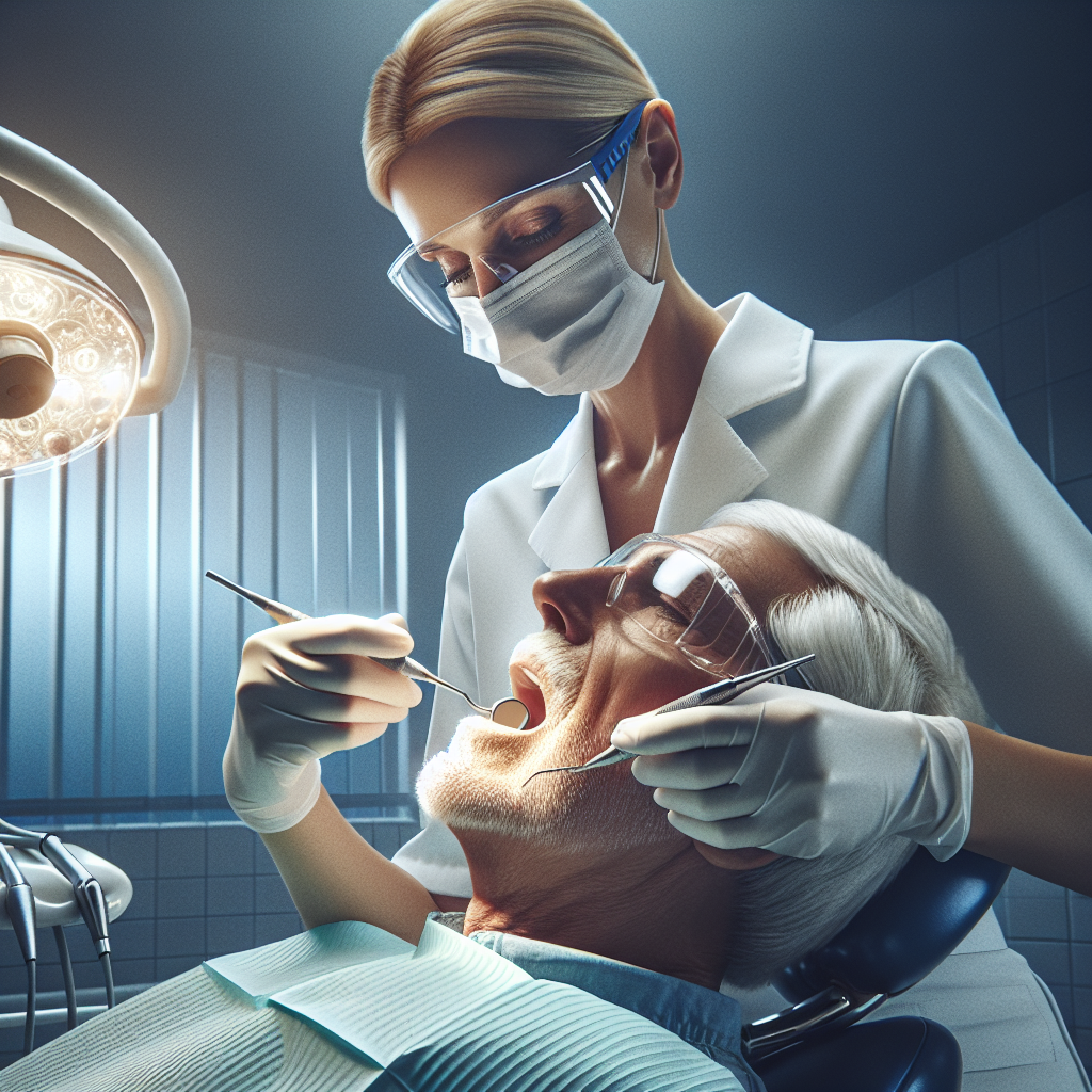 A dentist performing a deep cleaning on a patient in a modern dental office.