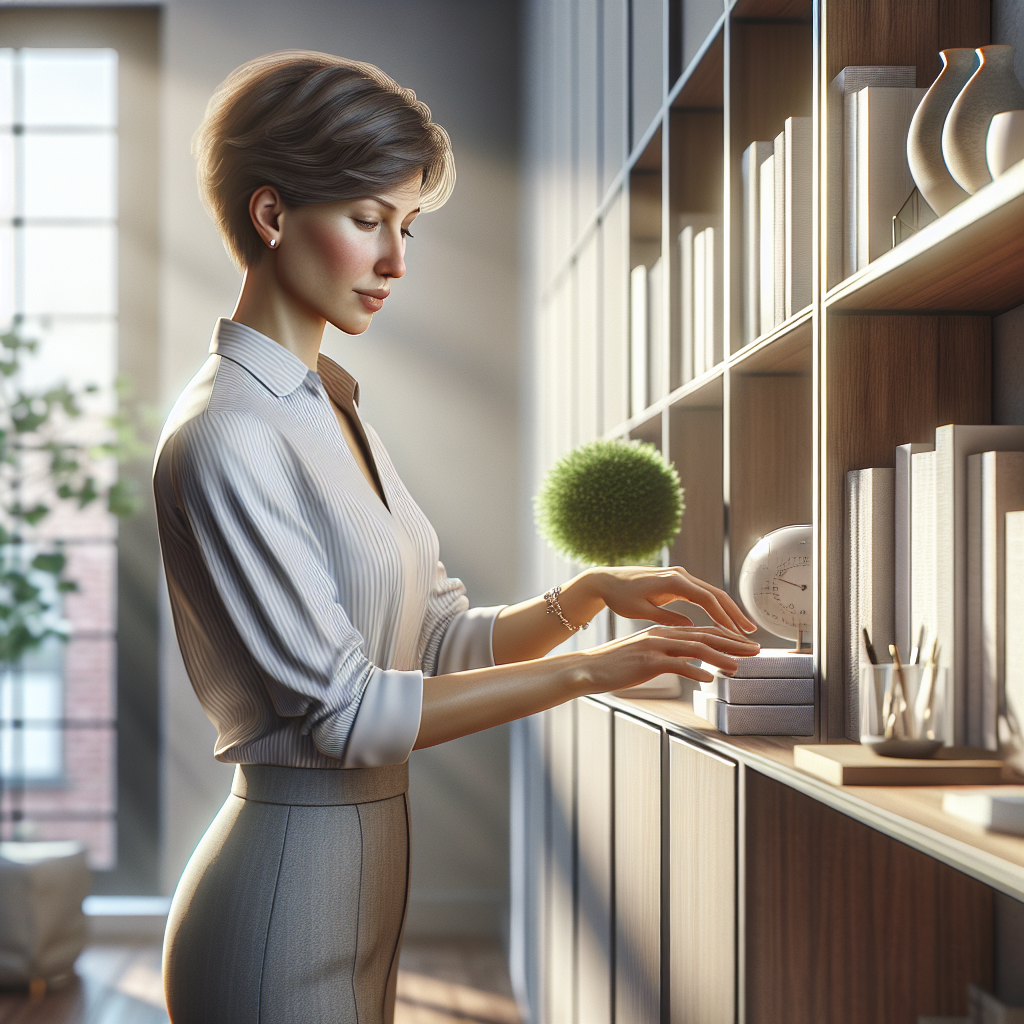 A professional organizer arranging a room into an organized space.