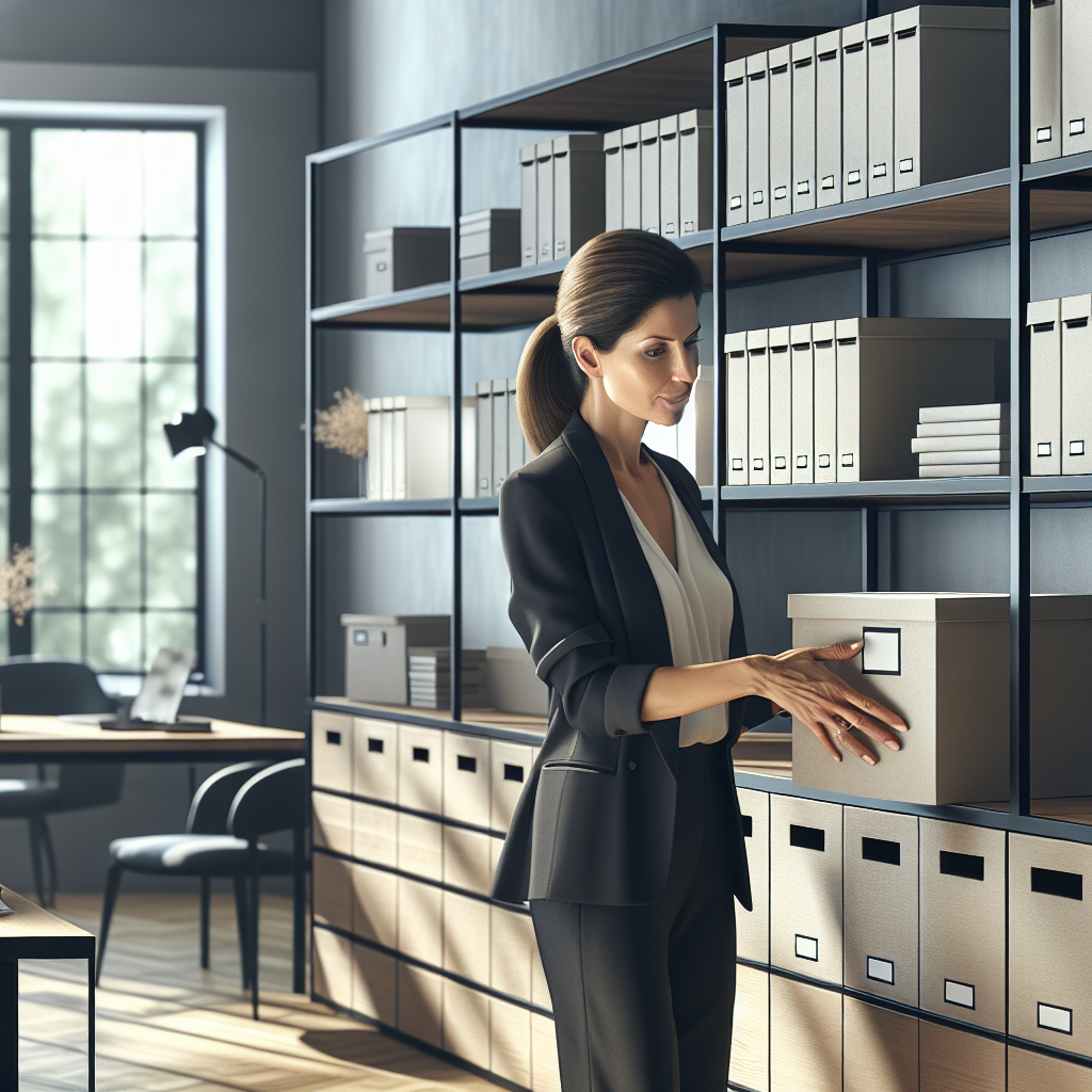 A professional organizer working in a modern home office.
