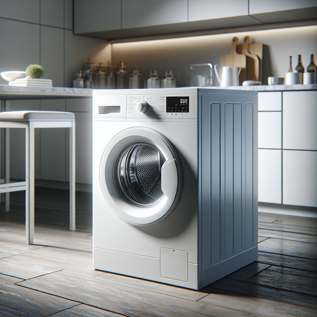 Basic washing machine in a modern kitchen setting.
