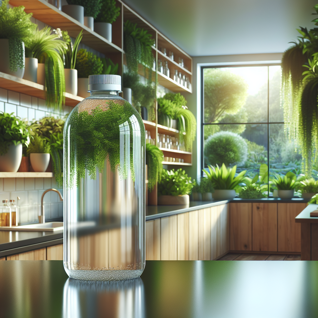 A bottle of Basic H Cleaner in a clean, eco-friendly kitchen setting.