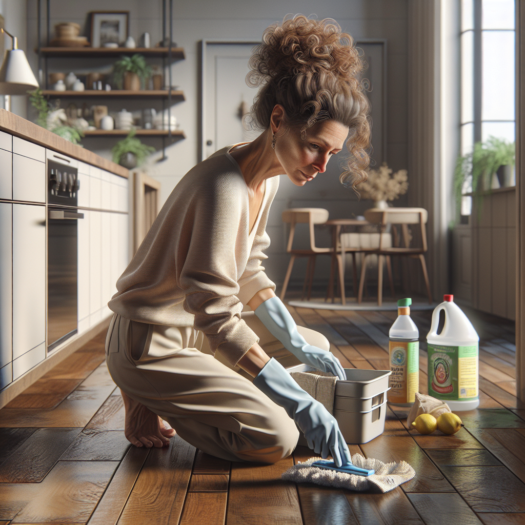 A woman deep cleaning a home using eco-friendly products.