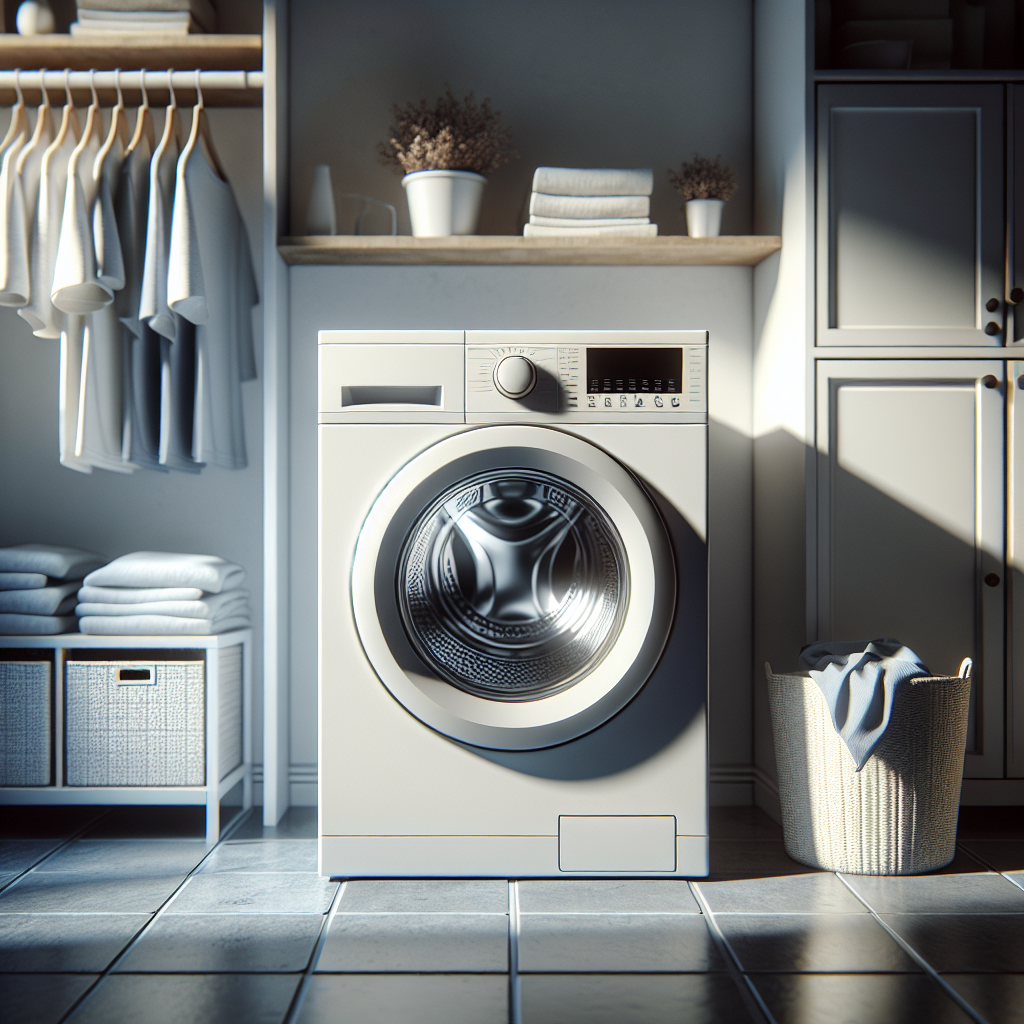 Basic washing machine in a modern laundry room.